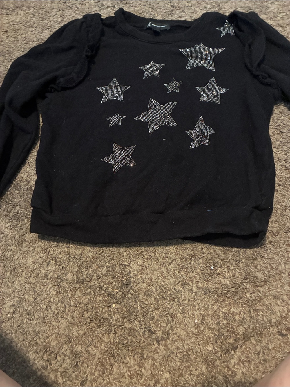 INC International Concepts Black Star Embellished Crew Neck Sweater